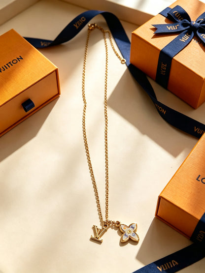 Layered Flower & Monogram Charm Necklace