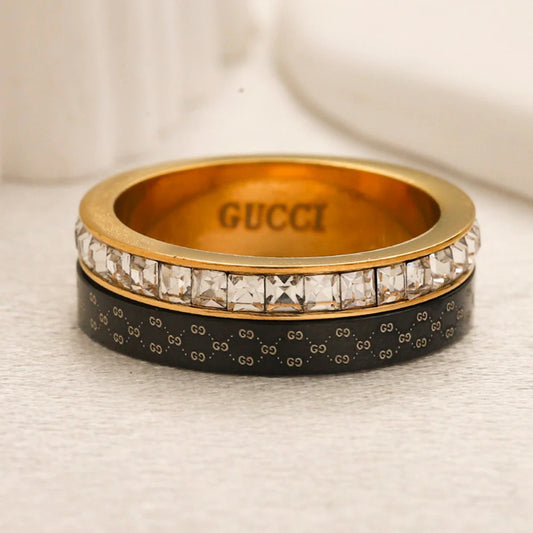 304 Stainless Steel Stamped Logo Ring,GU*CI Series、Rings Collection