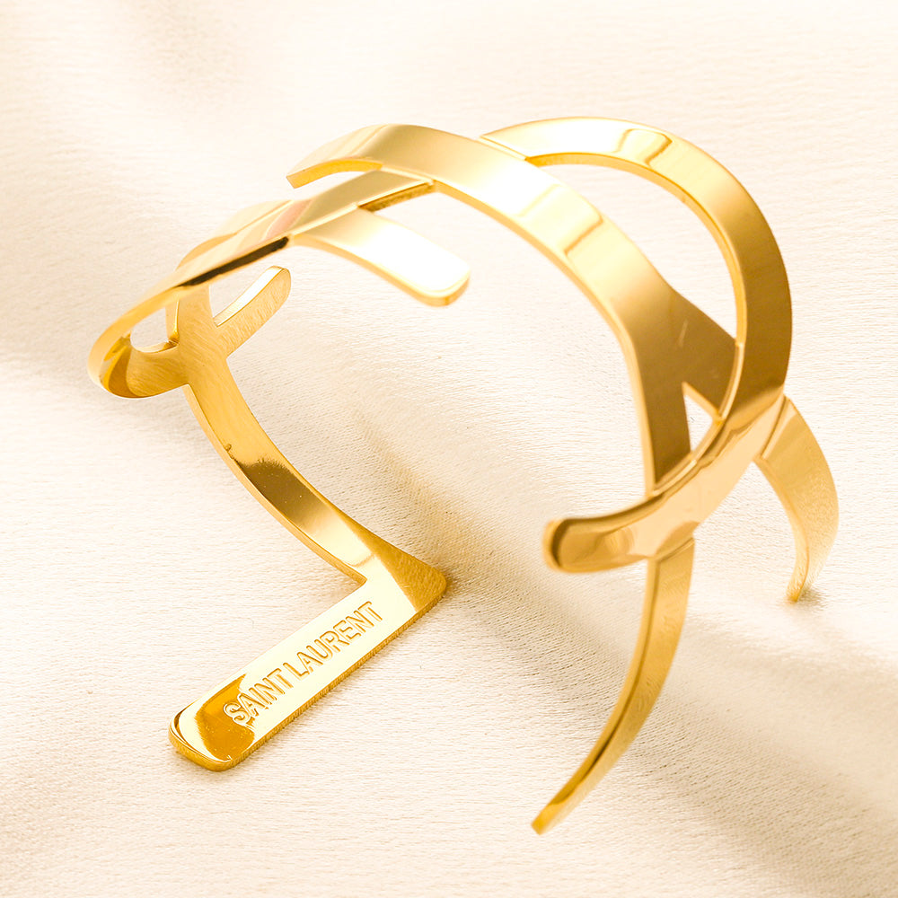 304 Stainless Steel Open Double-Band Monogram Cuff Bracelet