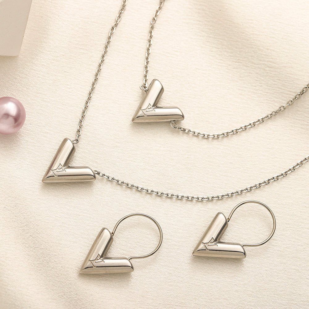 304 Stainless Steel V-Motif Earrings, Bracelet & Necklace Collection