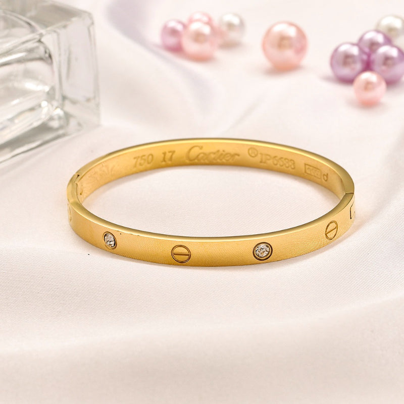 304 Stainless Steel Stone-Accent Screw-Motif Bangle Bracelet