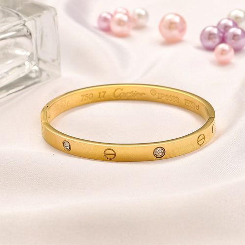 304 Stainless Steel Stone-Accent Screw-Motif Bangle Bracelet