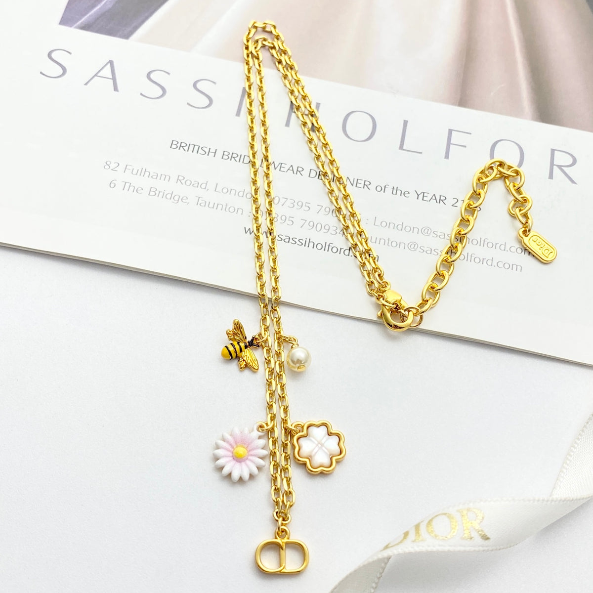 Floral Charm & Pearl-Look Bead Necklace