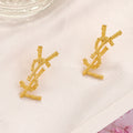 304 Stainless Steel Pave Vertical Monogram Stud Earrings
