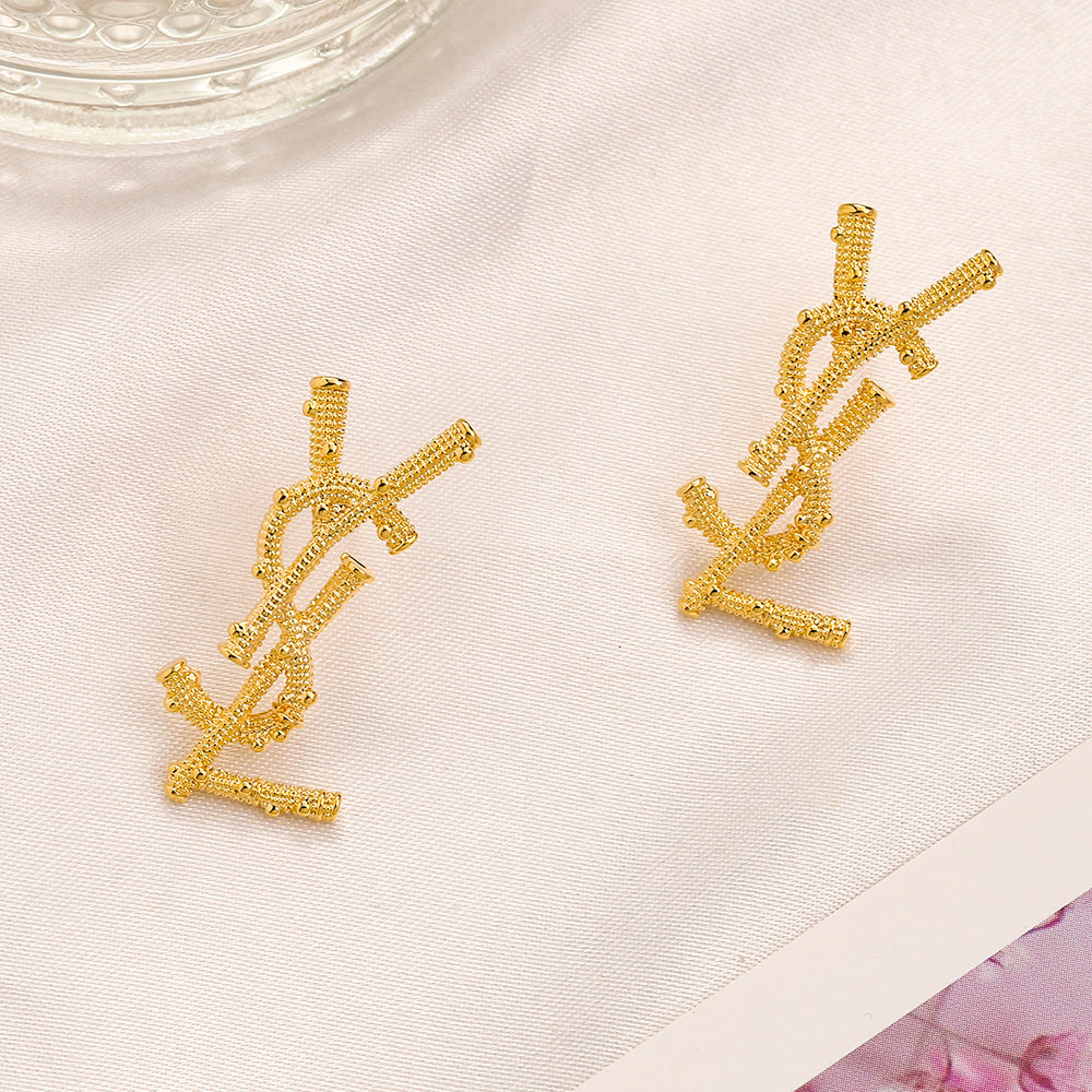 304 Stainless Steel Pave Vertical Monogram Stud Earrings