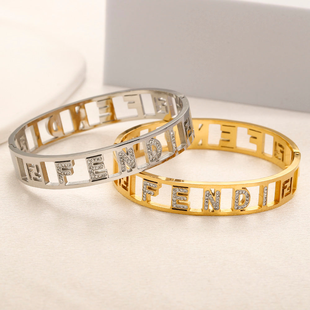 304 Stainless Steel Openwork Letter Bangle Bracelet