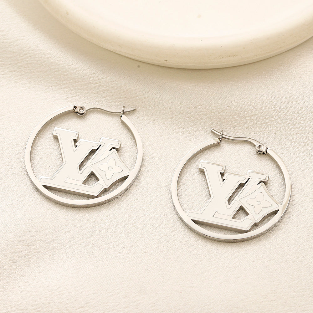 Alloy Monogram Disc Hoop Earrings