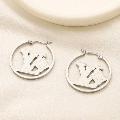 Alloy Monogram Disc Hoop Earrings