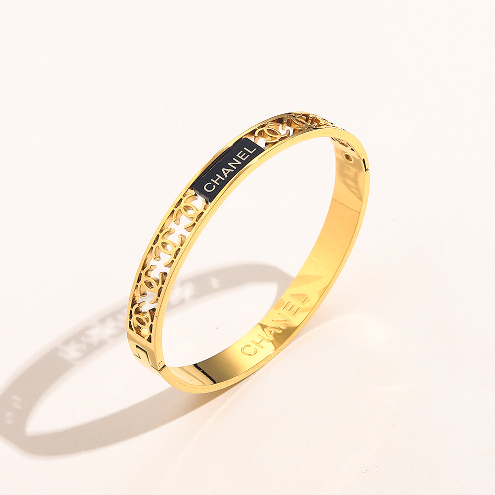 304 Stainless Steel Openwork Star & Letter Bangle Bracelet