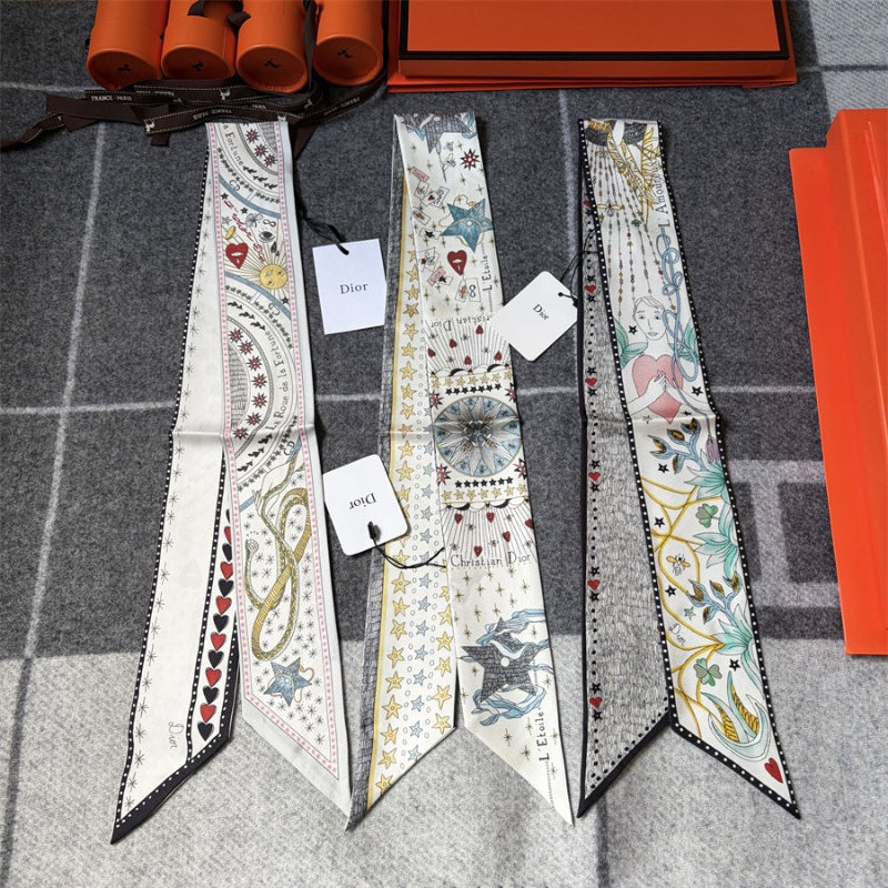 Ornamental Scenic Print Ribbon Scarf - 5 x 120 cm