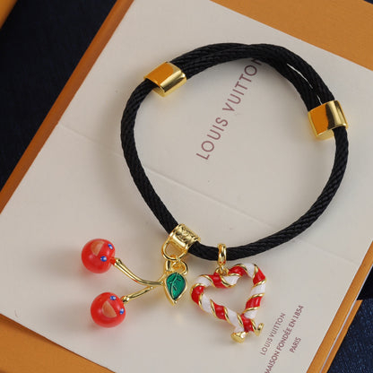 Cherry Charm Cord Bracelet
