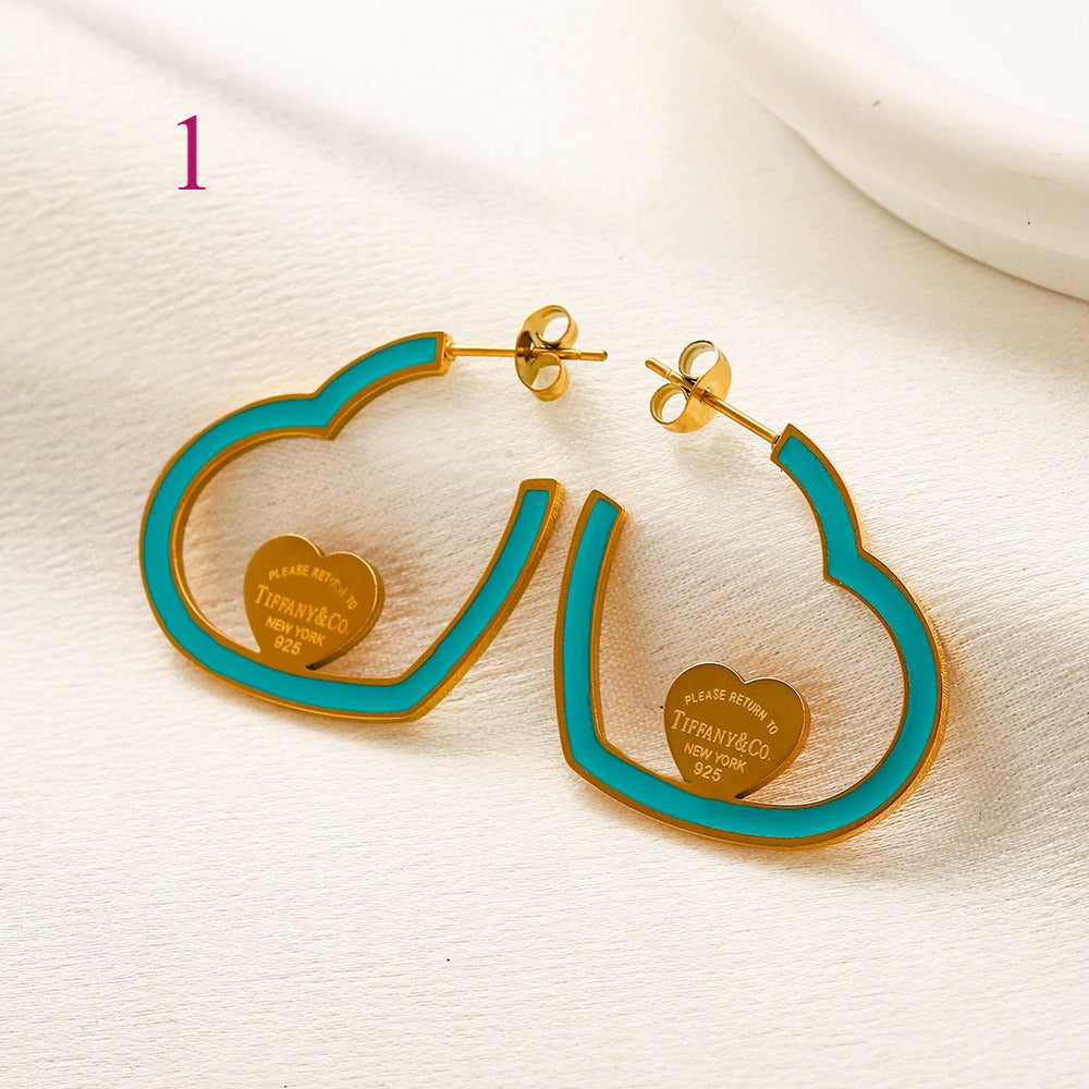 304 Stainless Steel Colorful Heart Outline Hoop Earrings