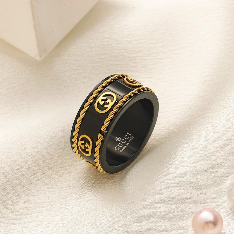 304 Stainless Steel Stamped Logo Ring,GU*CI Series、Rings Collection