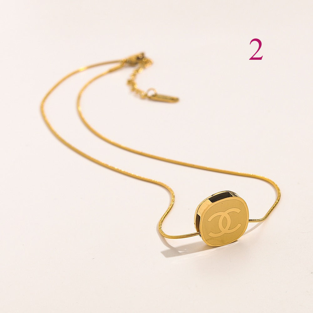 304 Stainless Steel Round Monogram Pendant Necklace - Style Options