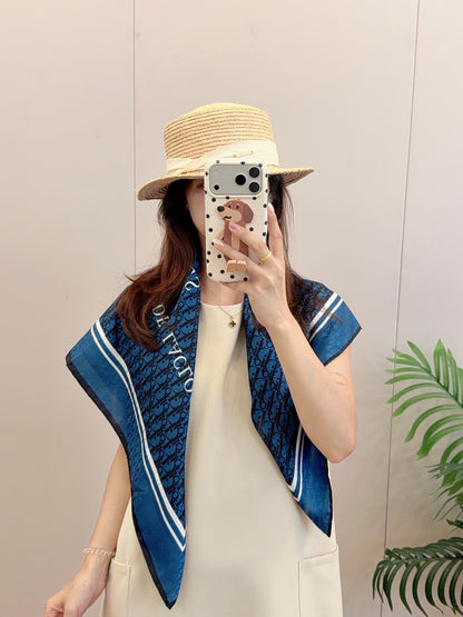 Striped Border Monogram Square Scarf - 90 x 90 cm