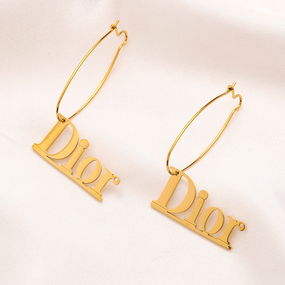 304 Stainless Steel Long Letter Drop Earrings
