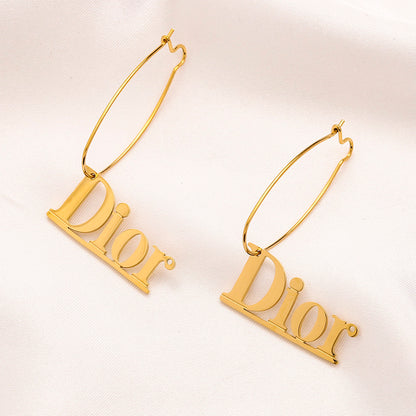 304 Stainless Steel Long Letter Drop Earrings