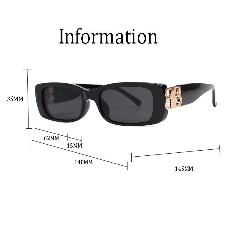 Rounded Rectangular Sunglasses with Decorative Logo Hinges