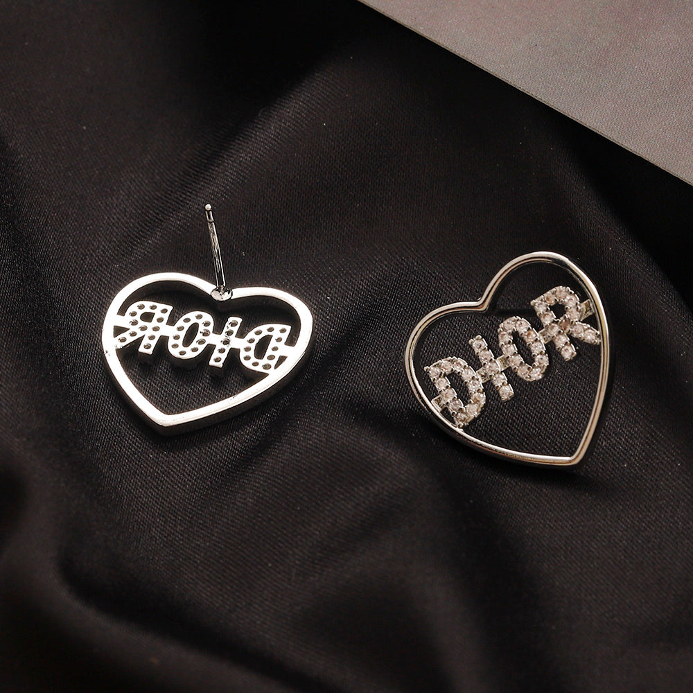 304 Stainless Steel Heart Outline Letter Stud Earrings