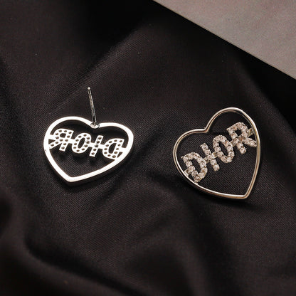304 Stainless Steel Heart Outline Letter Stud Earrings