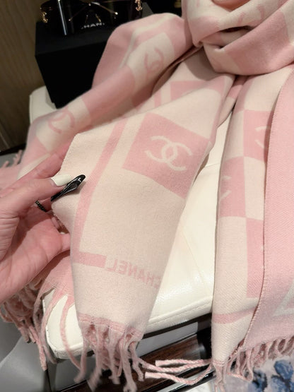 Checkerboard Monogram Scarf with Fringed Ends