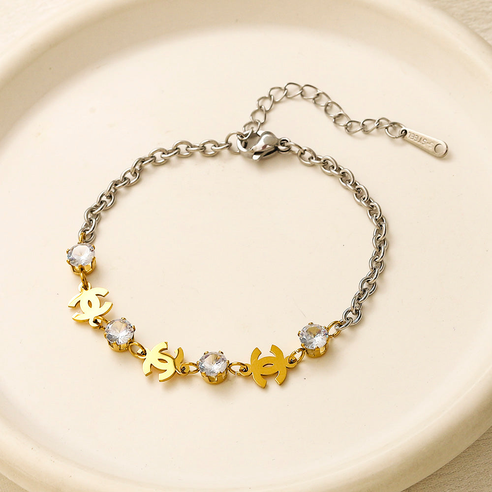 304 Stainless Steel Two-Tone Motif Chain Bracelet - Style Options