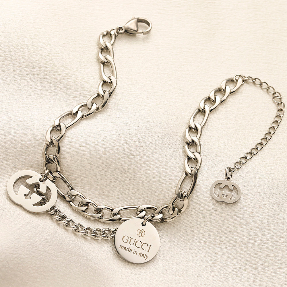 304 Stainless Steel Double-Chain Coin Charm Bracelet