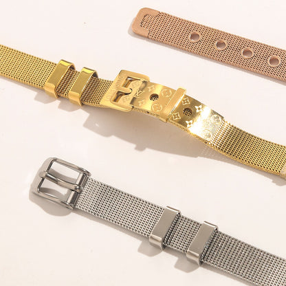 304 Stainless Steel Mesh Rectangular-Clasp Bracelet
