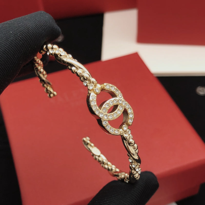 Pave Interlocking-C Chain Cuff Bracelet
