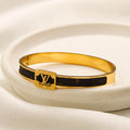 304 Stainless Steel Black Inlay Monogram Bangle Bracelet