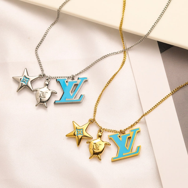 304 Stainless Steel Color-Accent Floral Monogram Necklace
