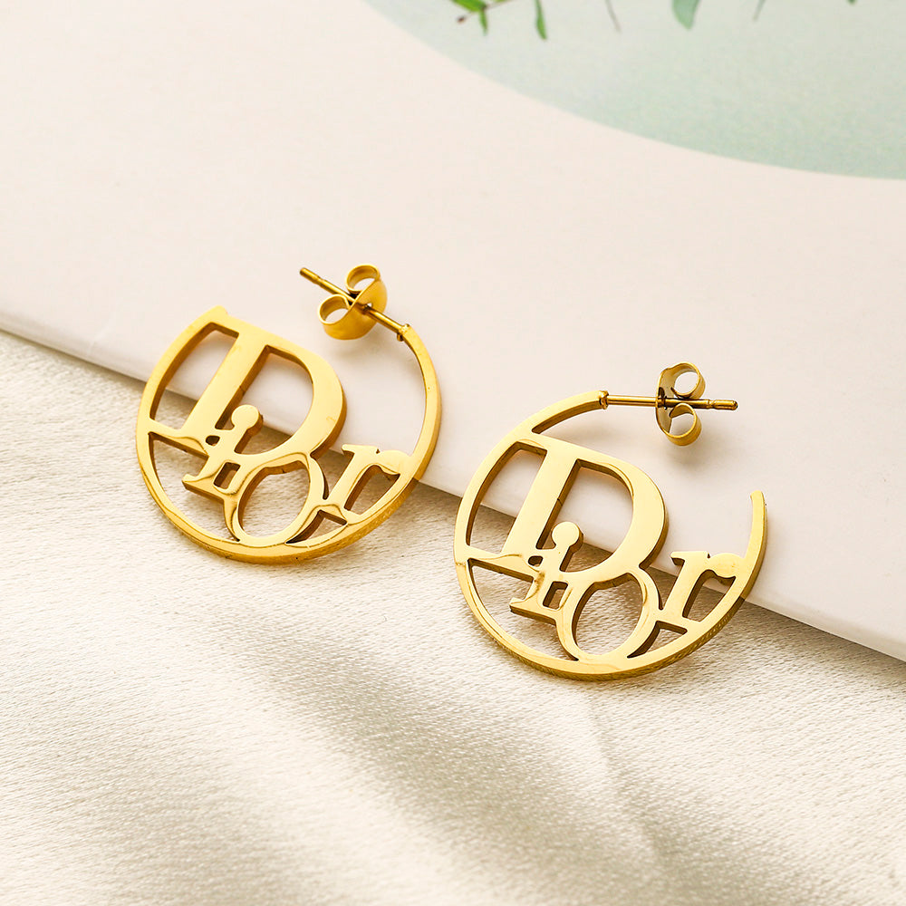 304 Stainless Steel Cutout Letter Hoop Earrings