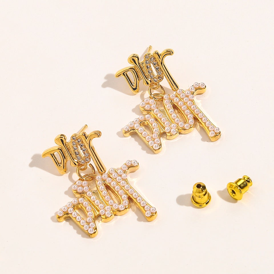 Copper Pave Script Letter Stud Earrings