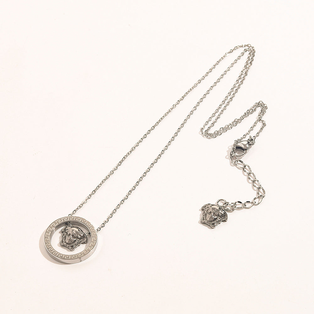 304 Stainless Steel Pave Open-Circle Medallion Necklace