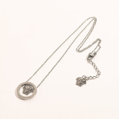 304 Stainless Steel Pave Open-Circle Medallion Necklace