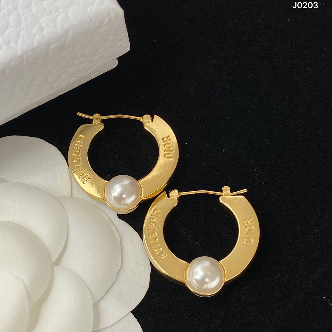 Pearl-Effect Open Circle Hoop Earrings
