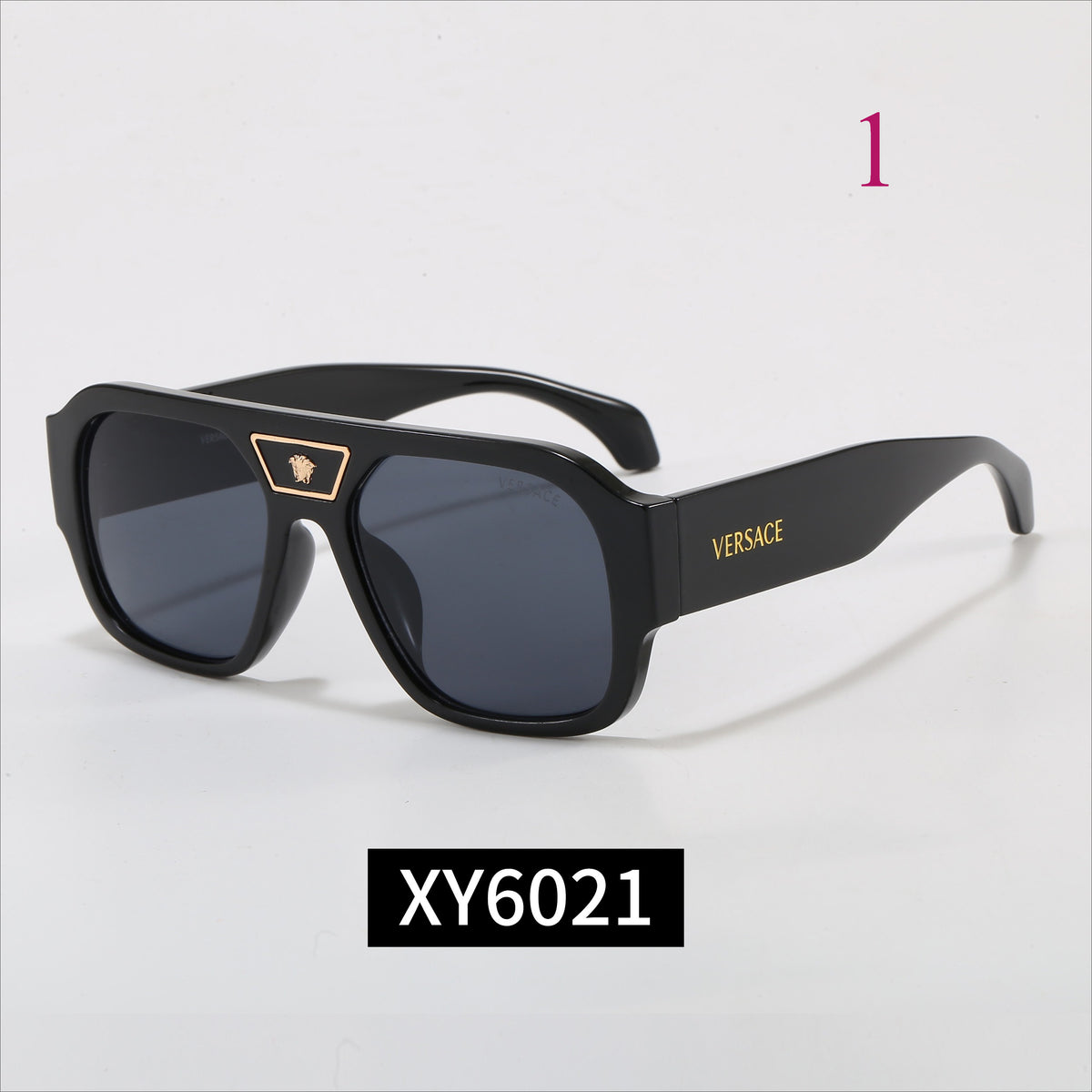 Flat-Brow Aviator Sunglasses with Wide Logo Temples