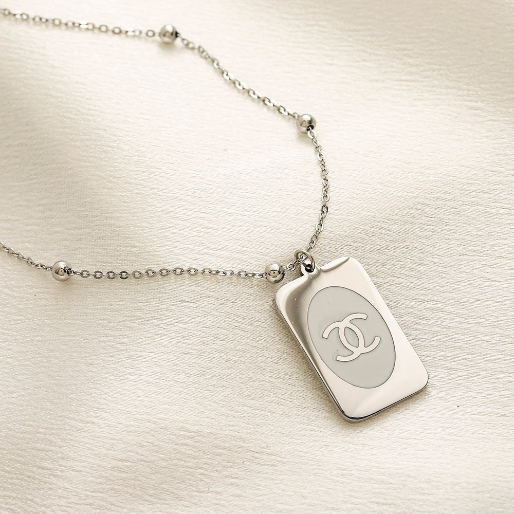 304 Stainless Steel Rectangular Monogram Tag Necklace