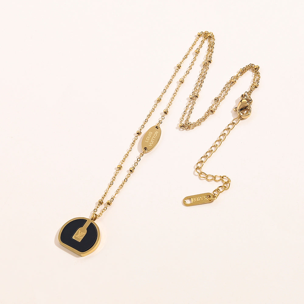 304 Stainless Steel Layered Black Disc Pendant Necklace