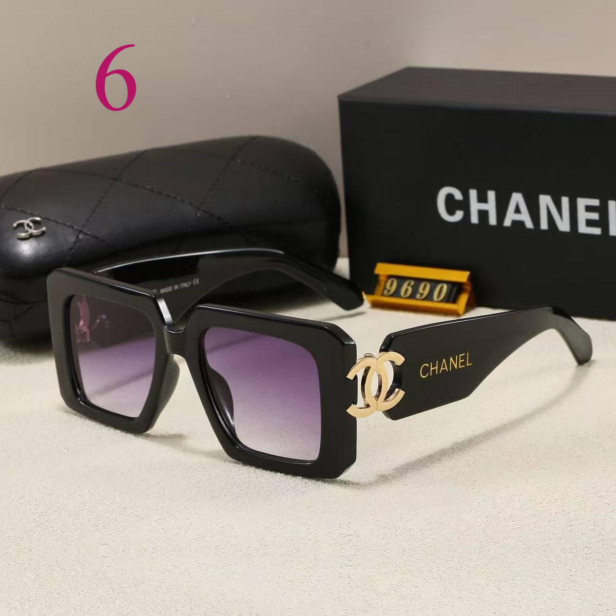 Chunky Square Sunglasses with Interlocking Logo Temples
