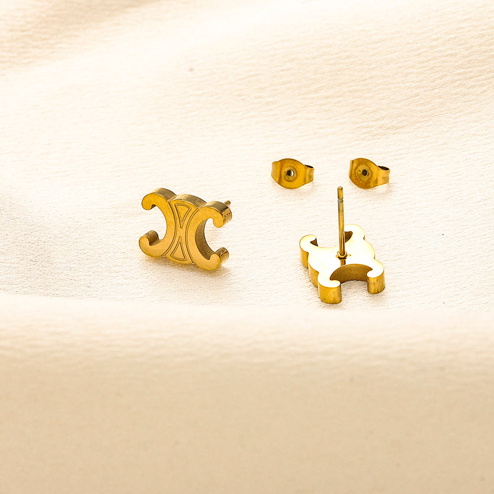 304 Stainless Steel Polished Quatrefoil Stud Earrings