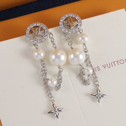 Pearl-Effect Bead & Star Chain Dangle Earrings
