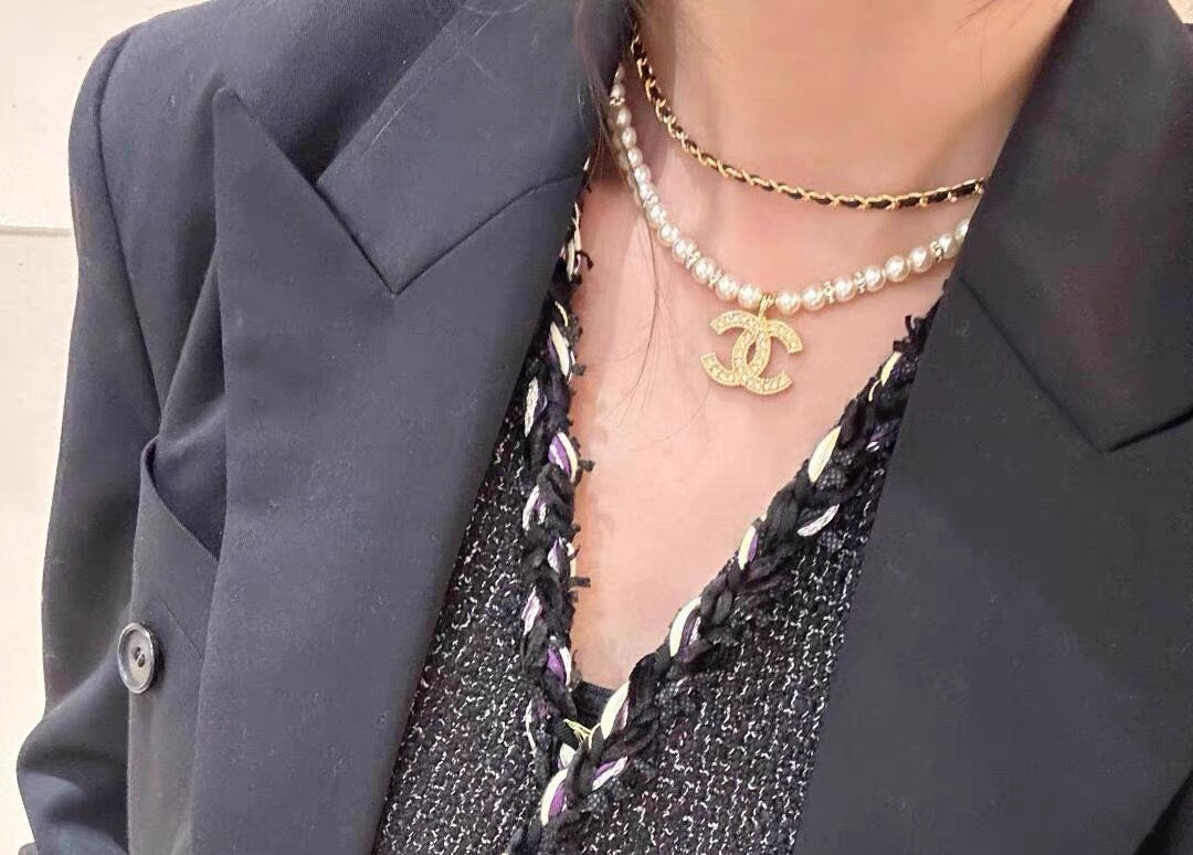 Double-Strand Pearl-Look Interlocking-C Necklace