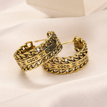 Copper Letter-Pattern Hoop Earrings