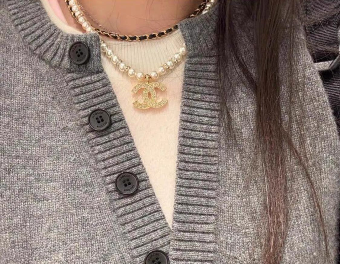 Double-Strand Pearl-Look Interlocking-C Necklace