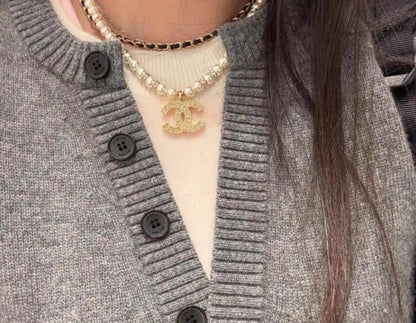 Double-Strand Pearl-Look Interlocking-C Necklace