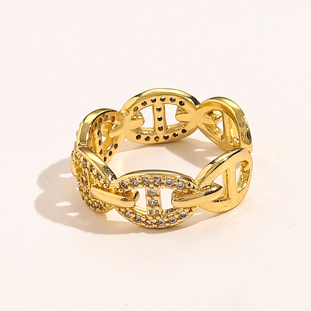Anello placcato oro vero in rame e zirconio