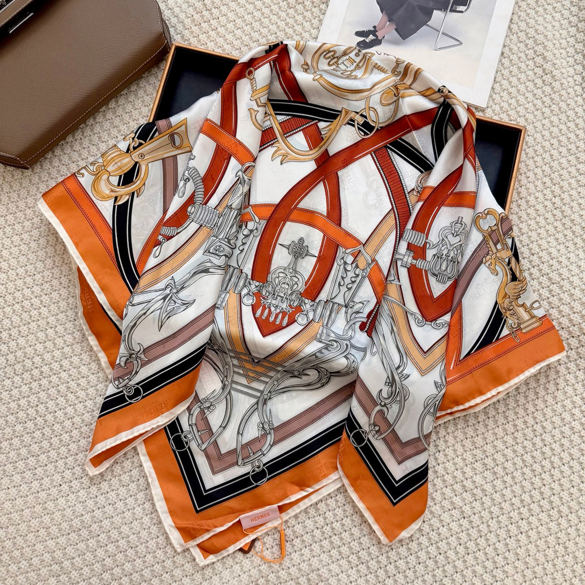 Belt & Buckle Print Square Scarf - 90 x 90 cm