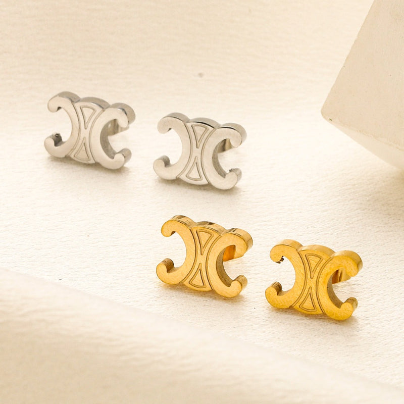 304 Stainless Steel Polished Quatrefoil Stud Earrings