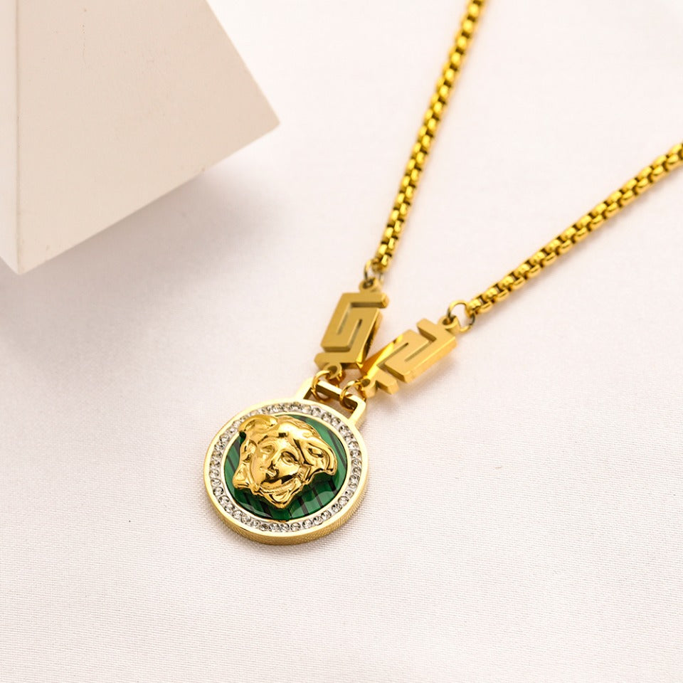 304 Stainless Steel Color-Inlay Medallion Pendant Necklace